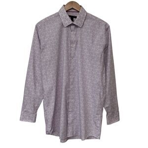 Linea Uomo Mens 17- 36/37 White Purple Plaid Button Up Dress Shirt Long Sleeve